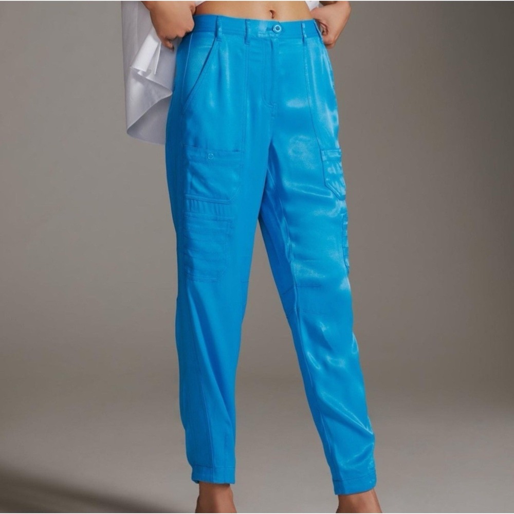 Maeve Anthropologie Parachute Satin Utility Pants Blue Sz 0